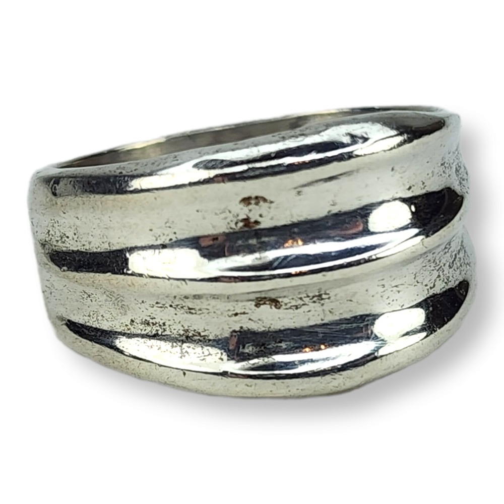 Vintage Mexico Sterling Silver Ring‎ Size 10.75 Silver Good Chunky Wide Band 925